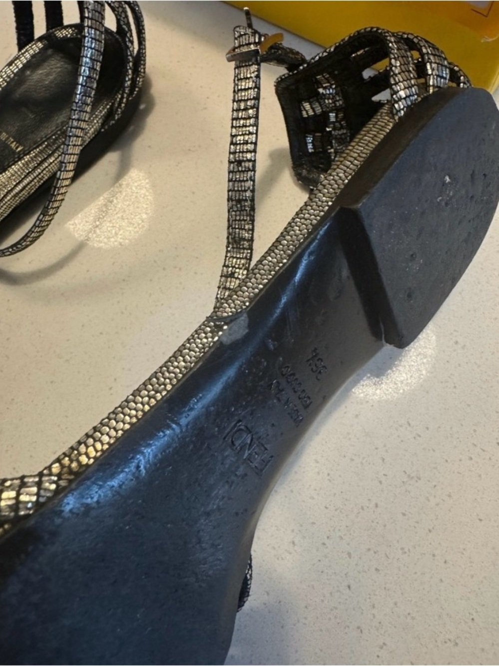 Fendi Black and Silver Woven Leather Ankle-Strap Sandals - Picture 8 of 9